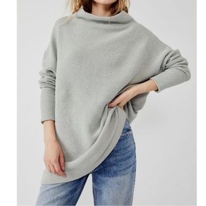 Free People Ottoman Slouchy Ribbed Pullover Mockneck Grey Oxide Oversize Sweater